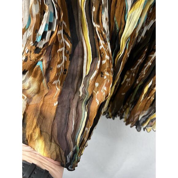 Vintage Peter Nygard Womens Sz 16 Brown Silk Abstract Peacock Skirt & Blouse Set - Picture 15 of 16